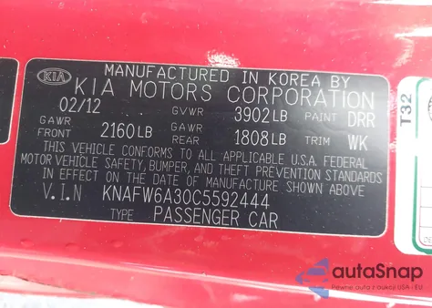 2012 Kia Forte Koup Sx from USA, damaged, VIN KNAFW6A30C5592444